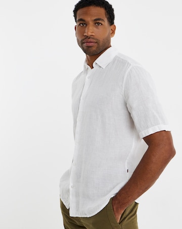 BOSS Short Sleeve Linen Shirt - White