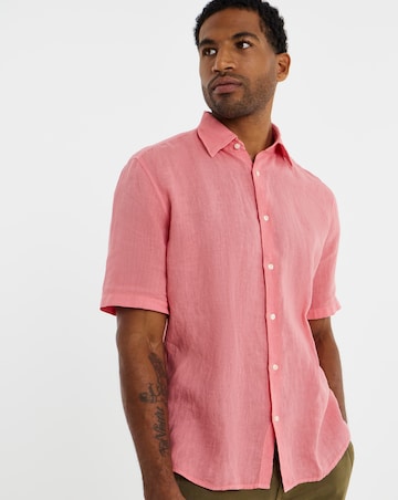 BOSS Short Sleeve Linen Shirt - Bright Pink