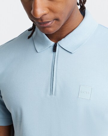 BOSS Short Sleeve Slim Fit Zip Neck Polo - Light Blue