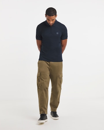 BOSS Short Sleeve Slim Fit Zip Neck Polo - Navy