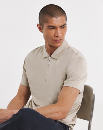 BOSS Short Sleeve Paras Jersey Zip Neck Polo - Beige