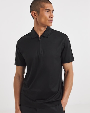BOSS Short Sleeve Paras Jersey Zip Neck Polo - Black