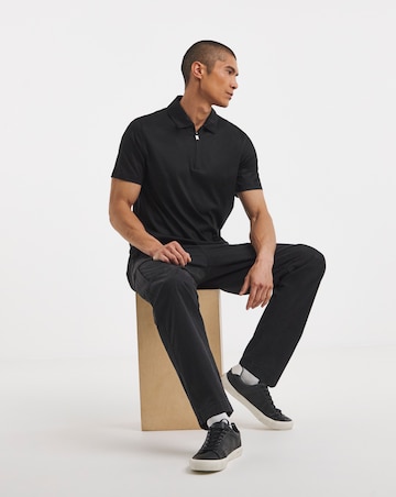 BOSS Short Sleeve Paras Jersey Zip Neck Polo - Black
