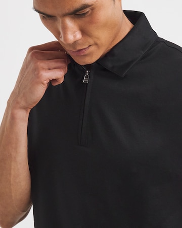 BOSS Short Sleeve Paras Jersey Zip Neck Polo - Black
