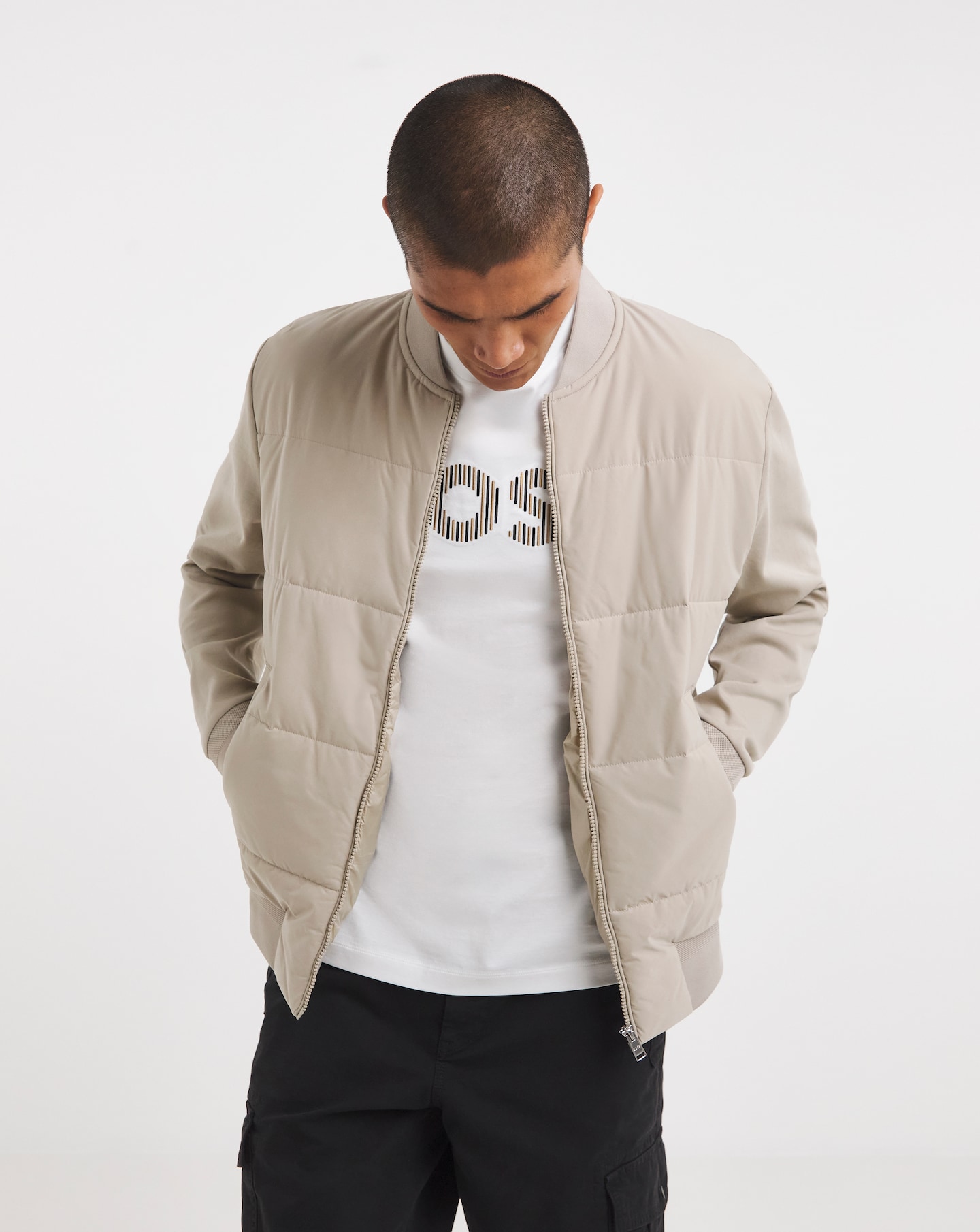 New In - BOSS Mixed Jersey Bomber Jacket