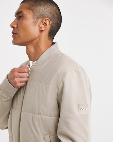 BOSS Mixed Jersey Bomber Jacket - Beige