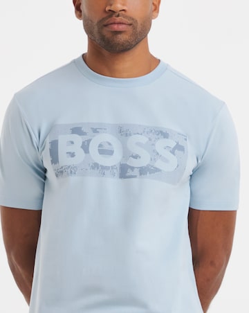 BOSS Short Sleeve Globe Graphic Logo T-Shirt - Light Blue