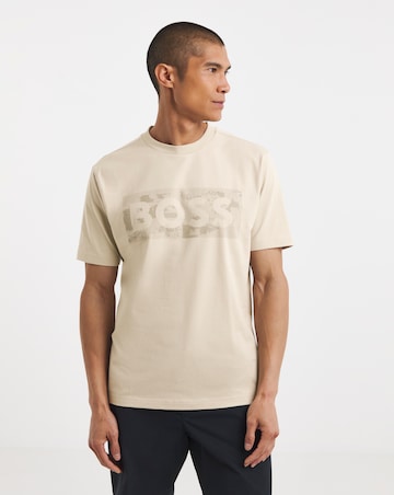 BOSS Short Sleeve Globe Graphic Logo T-Shirt - Light Beige