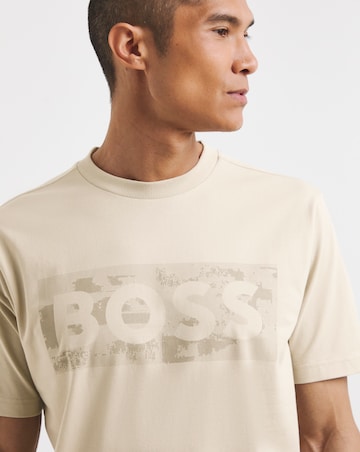 BOSS Short Sleeve Globe Graphic Logo T-Shirt - Light Beige