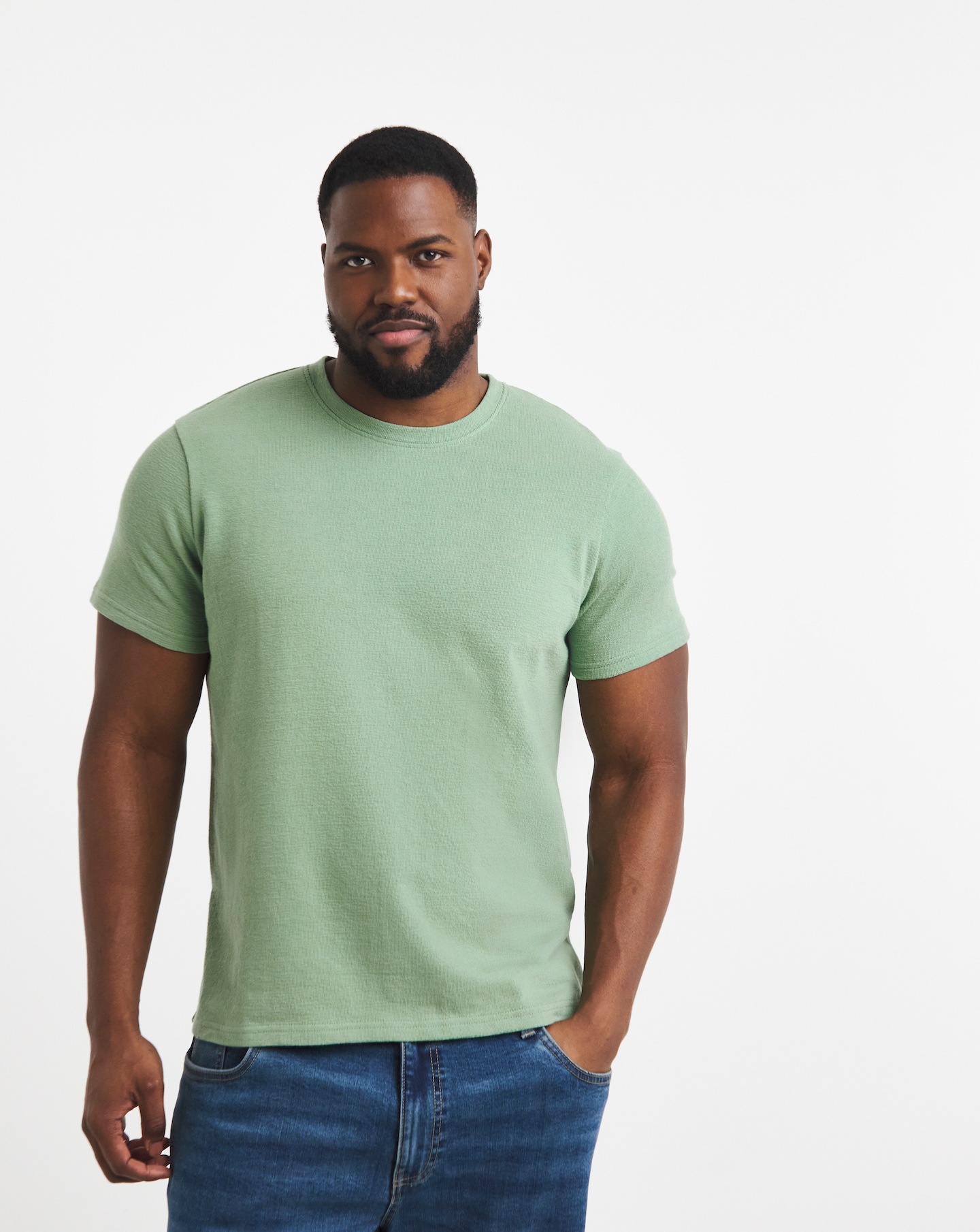 Textured Crew Neck T-Shirt- Khaki