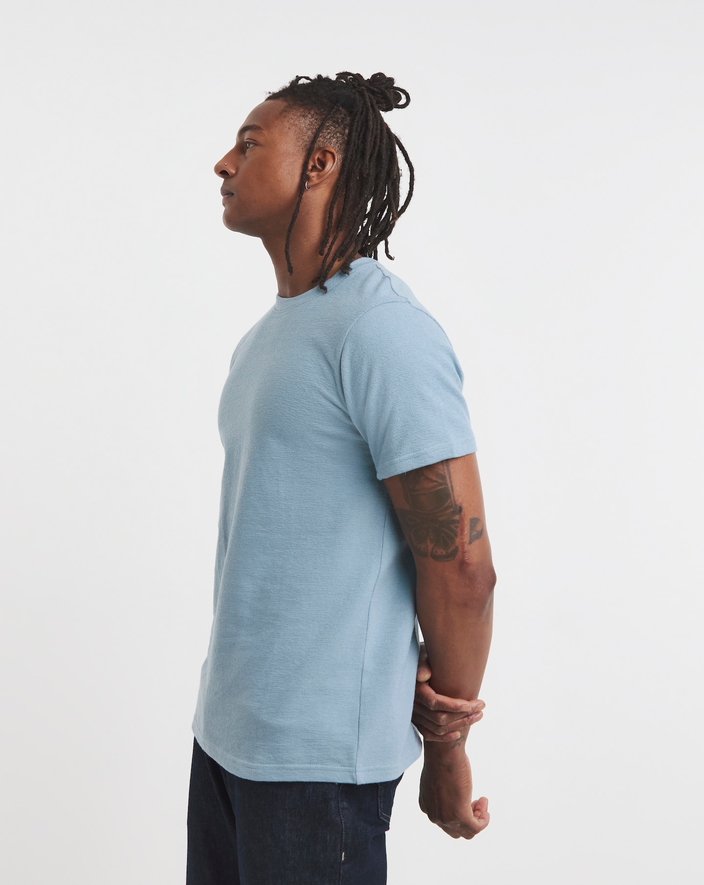 Textured Crew Neck T-Shirt-Blue
