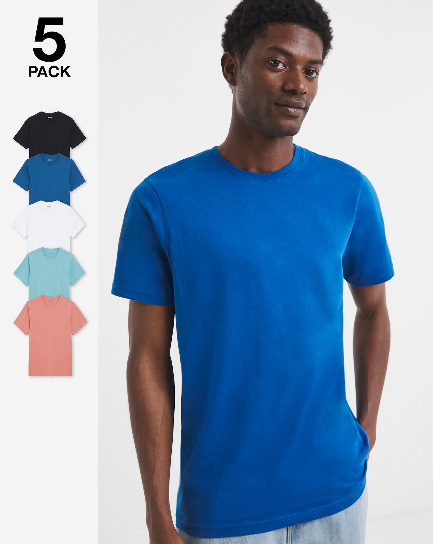 5 Pack Multi Crew Neck T-shirts Long