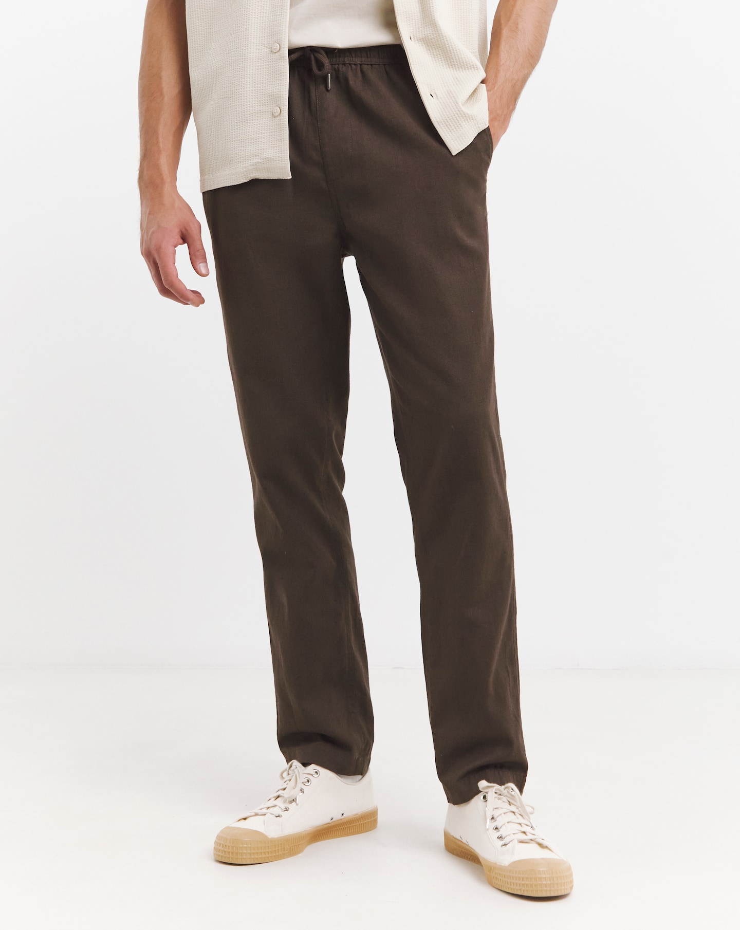 Linen Blend Elasticated Straight Trouser