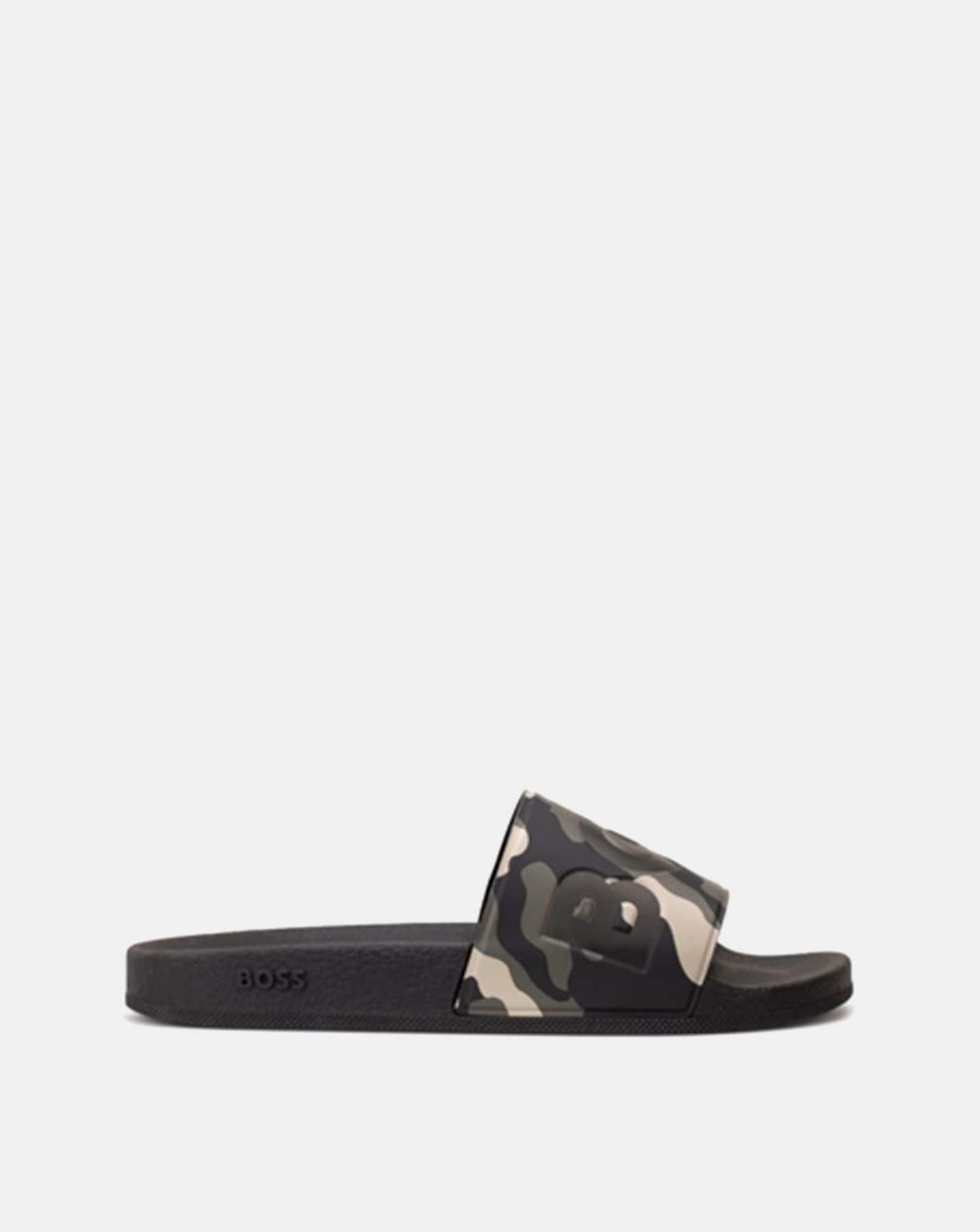 New In - BOSS Camo Logo Slide - Green