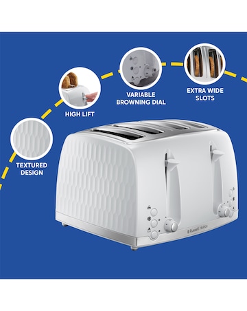 Russell Hobbs 26070 Textured Honeycomb White 4 Slice Toaster