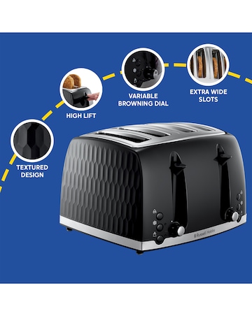 Russell Hobbs 26071 Textured Honeycomb Black 4 Slice Toaster