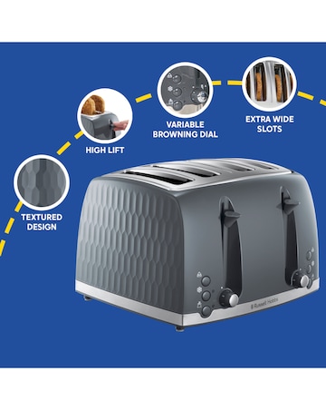 Russell Hobbs 26073 Textured Honeycomb Grey 4 Slice Toaster