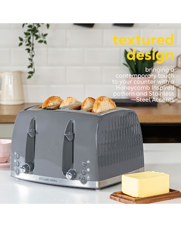 Russell Hobbs 26073 Textured Honeycomb Grey 4 Slice Toaster