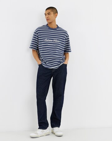 Calvin Klein Short Sleeve Script Stripe Pique T-Shirt - Dark Denim