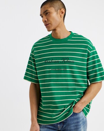 Calvin Klein Short Sleeve Script Stripe Pique T-Shirt - Forest Green