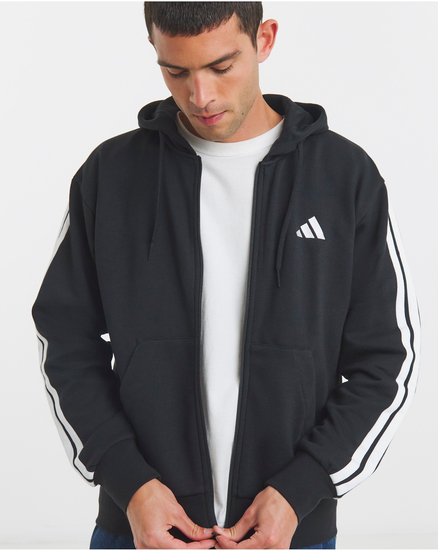 adidas 3 Stripes Full Zip Fleece Hoodie