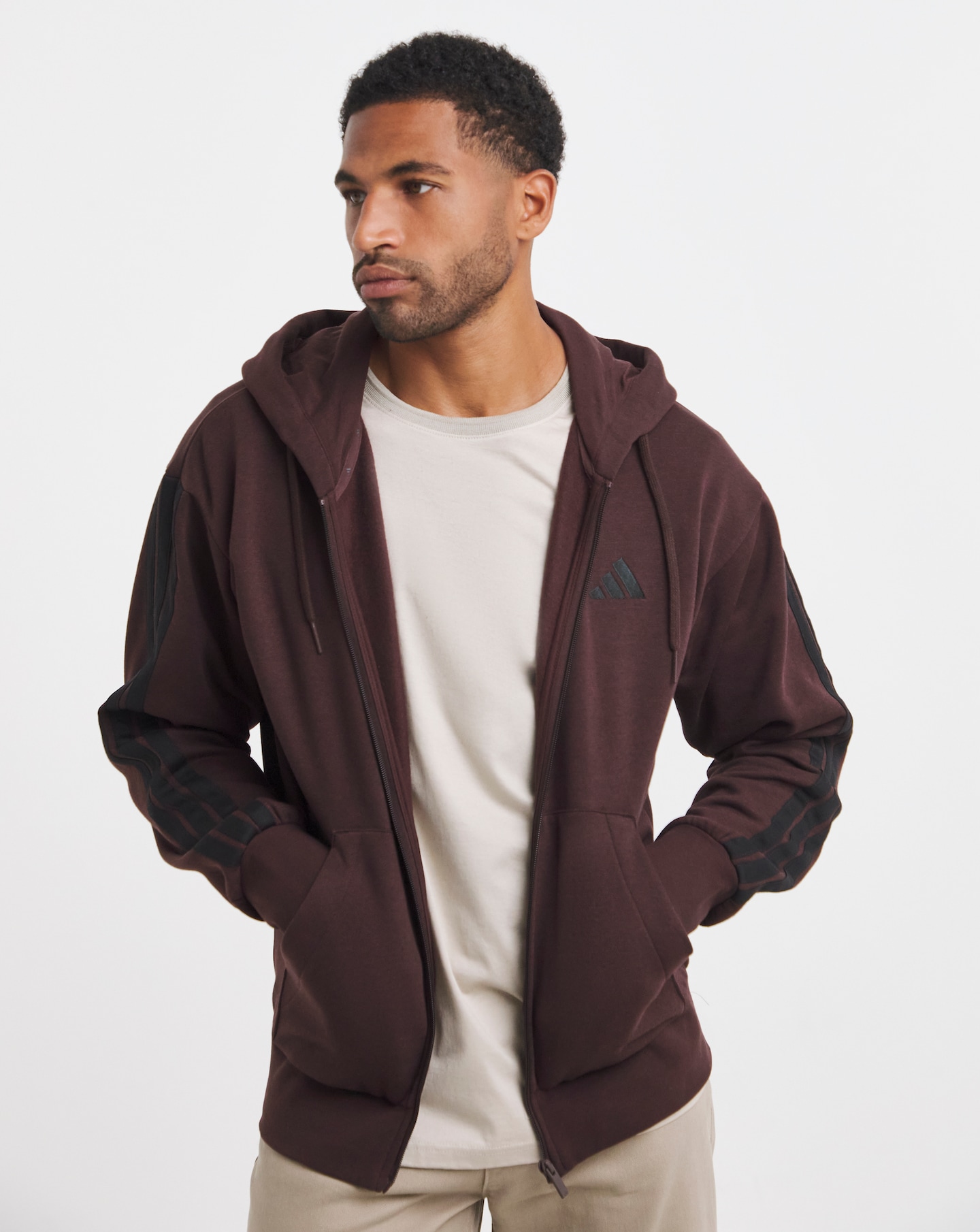 adidas 3 Stripes Fleece Full Zip Hoodie