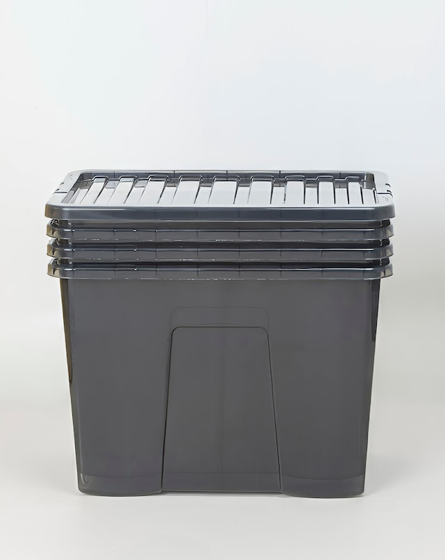 Wham Crystal Smoke Grey 80L Box and Lid 4PK