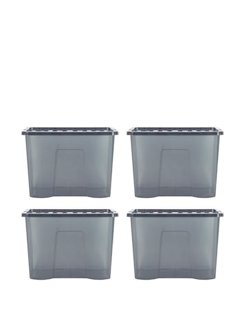 Wham Crystal Smoke Grey 80L Box and Lid 4PK