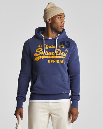 Superdry Frontier Blue Vintage Label Hoodie | Jacamo
