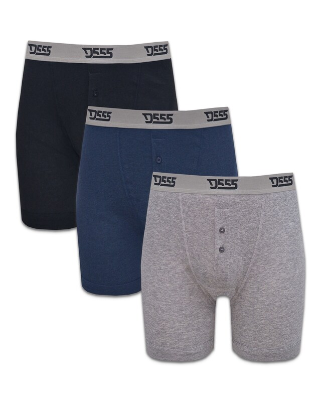 D555 Big & Tall Driver-1 Pack of 3 Cotton Boxer Short - (Black/Grey/Navy)