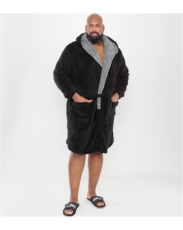 D555 Big & Tall Newquay-1 Super Soft Dressing Gown with Hood - Black