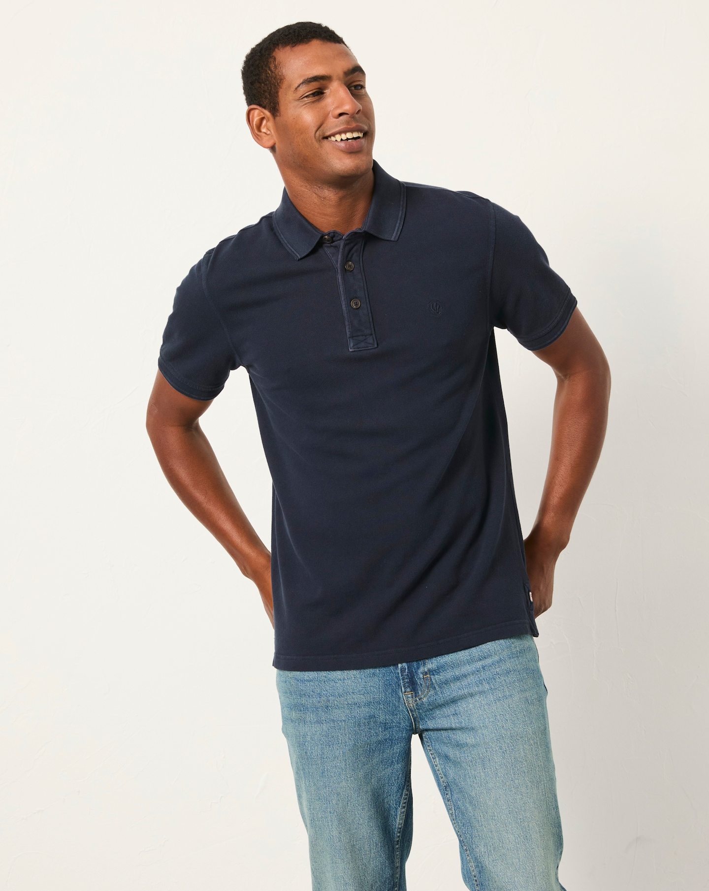 New In - FatFace Short Sleeve Pique Polo - Navy