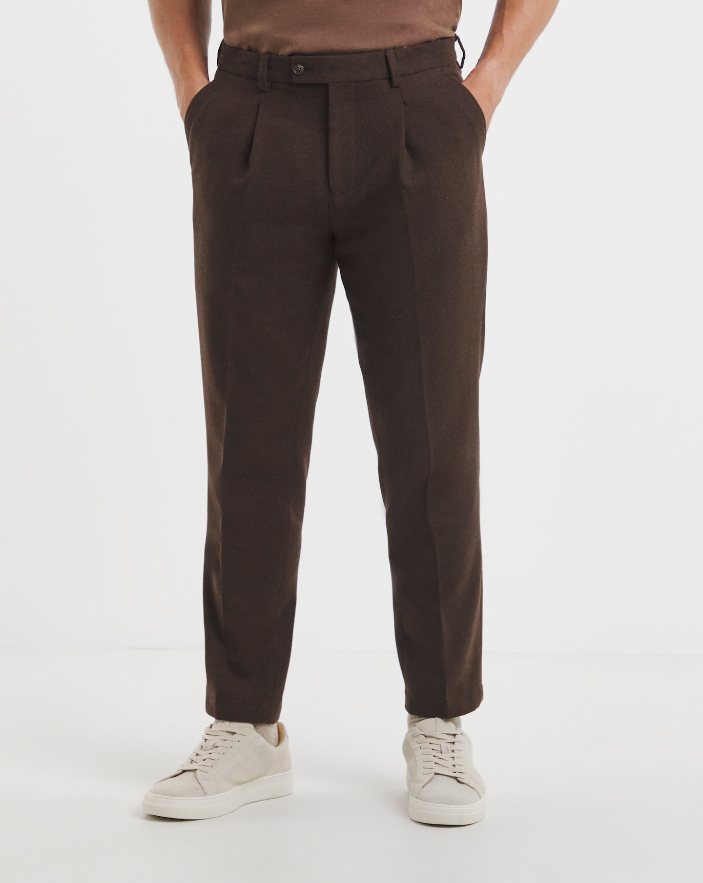 Tweed Pleat Front Tapered Trouser