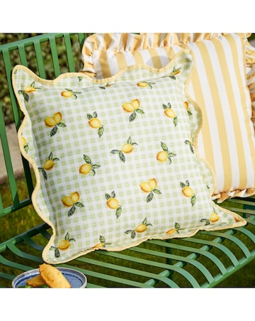 Furn. Fruits Lemons Check Outdoor Cushion