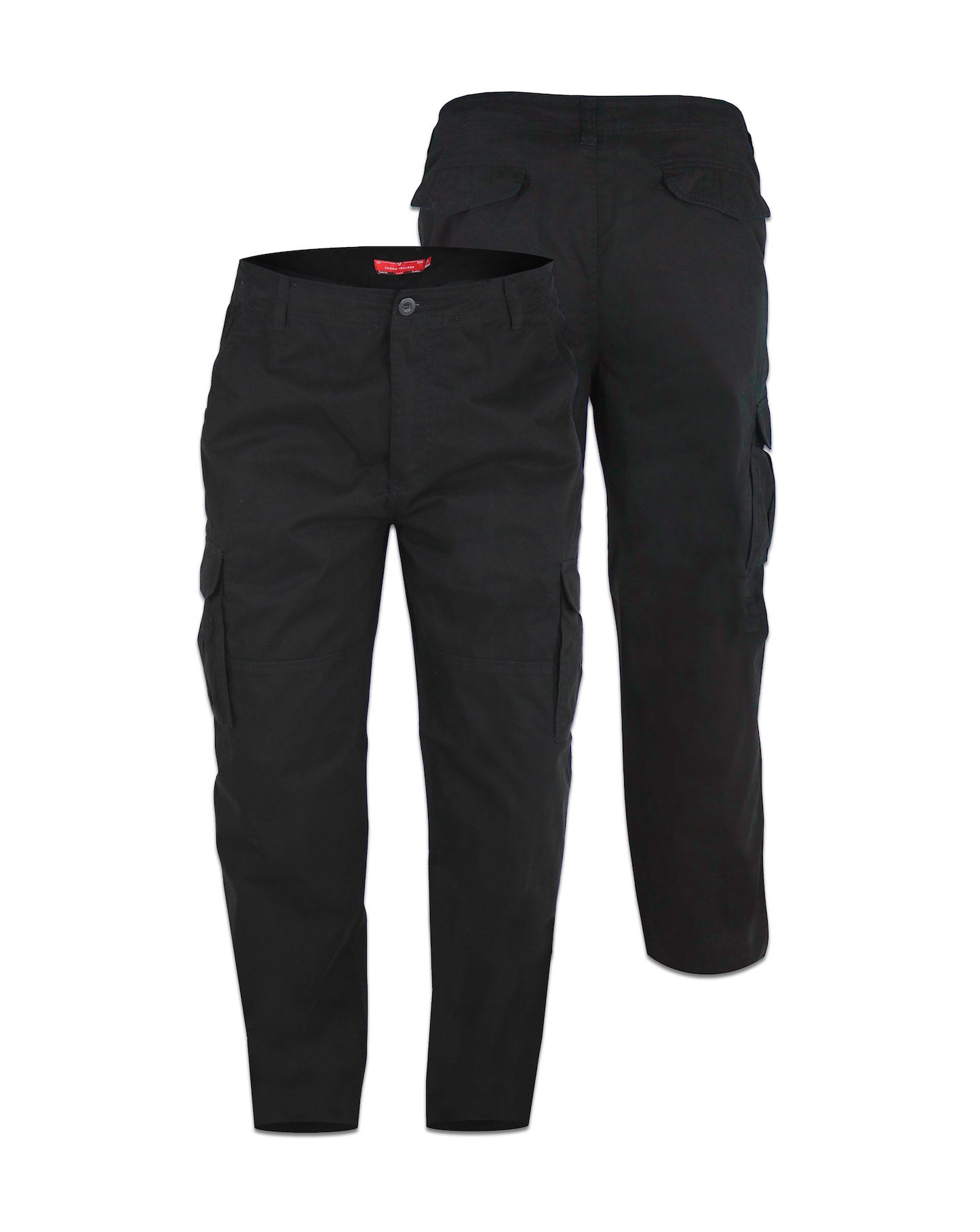 D555 Big & Tall Robert Peached and Washed Cotton Cargo Trousers - Black