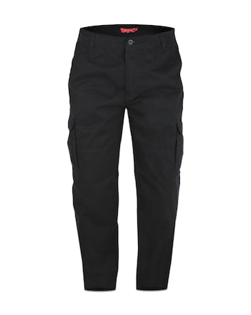 D555 Big & Tall Robert Peached and Washed Cotton Cargo Trousers - Black