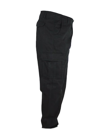 D555 Big & Tall Robert Peached and Washed Cotton Cargo Trousers - Black