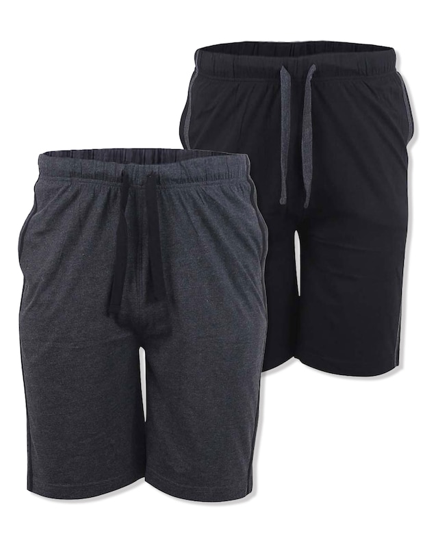 D555 Ryan Pack of 2 Elasticated Waist Jersey Short with Side Stripes - Black