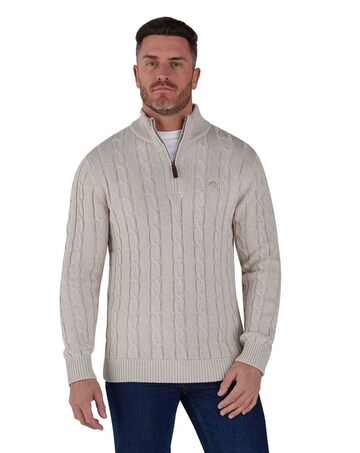 Raging Bull - Chunky Cable Knit Quarter Zip - Oatmeal