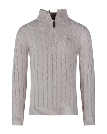 Raging Bull - Chunky Cable Knit Quarter Zip - Oatmeal