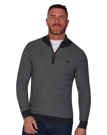 Raging Bull - Herringbone Texture Quarter Zip Knit - Grey Marl