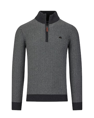 Raging Bull - Herringbone Texture Quarter Zip Knit - Grey Marl
