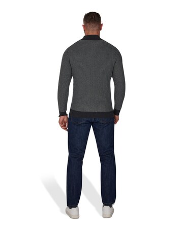 Raging Bull - Herringbone Texture Quarter Zip Knit - Grey Marl