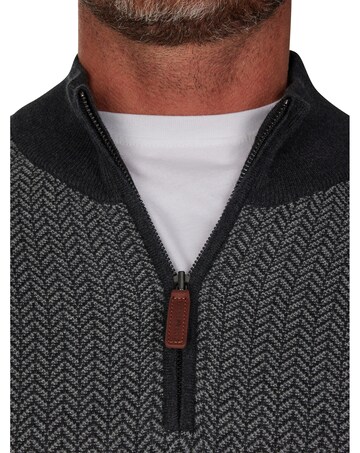 Raging Bull - Herringbone Texture Quarter Zip Knit - Grey Marl