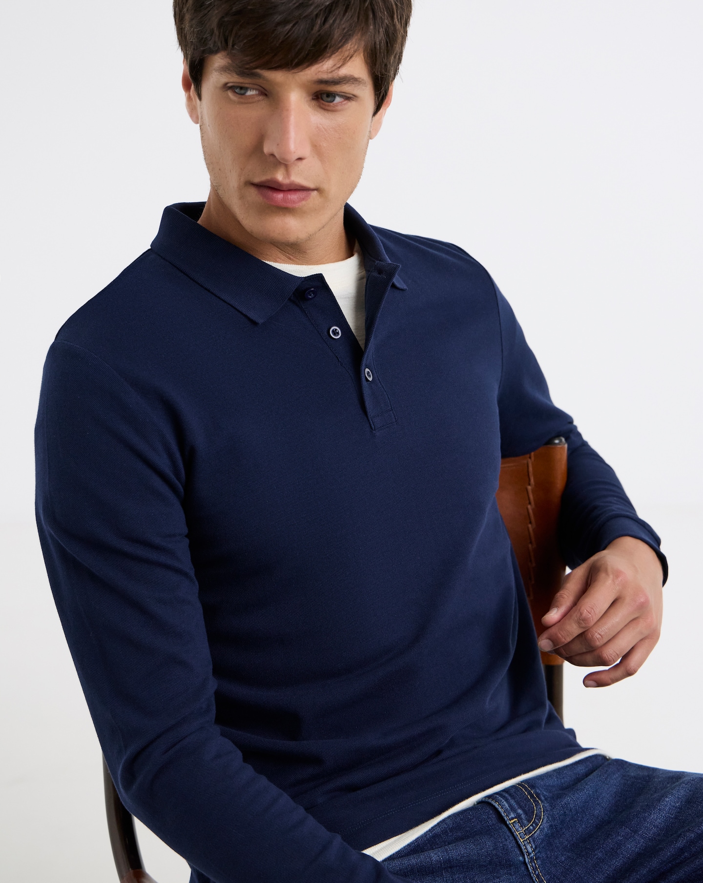 Pure Cotton Long Sleeve Pique Polo