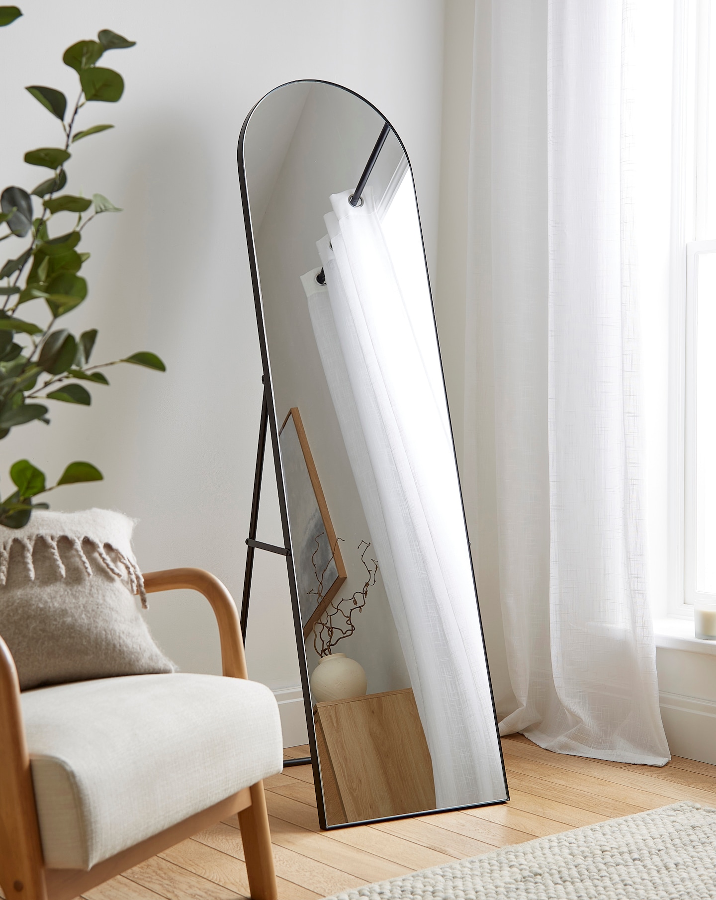 Freestanding Black Arch Mirror