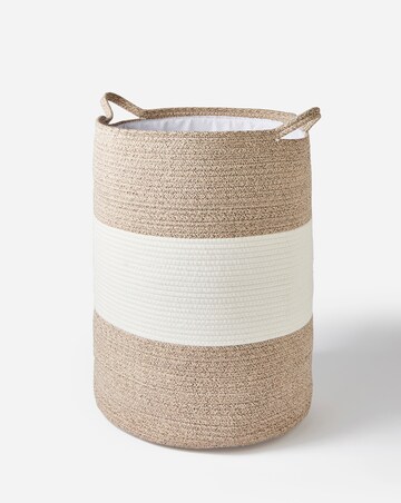 Two Tone Beige Cotton Rope Laundry Hamper
