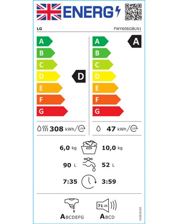 LG Turbowash FWY606GBLN1 10 / 6kg Washer Dryer - A / D Rated