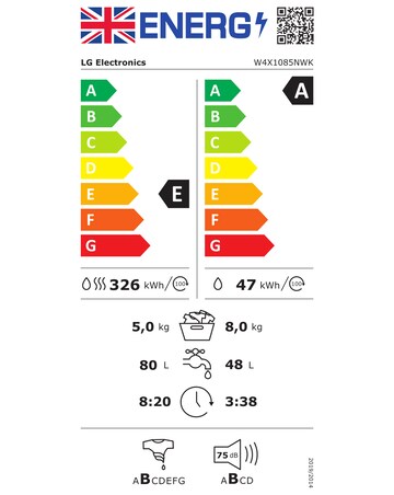 LG X10 W4X1085NWK 8kg/5kg 1400 Spin Washer Dryer - White