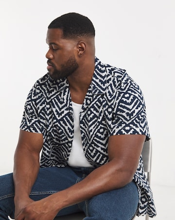 Jack & Jones Milo Textured Resort Shirt - Navy/White